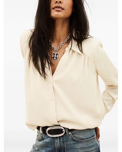 Ba&sh Natural Wilna Gathered Long-Sleeved Shirt