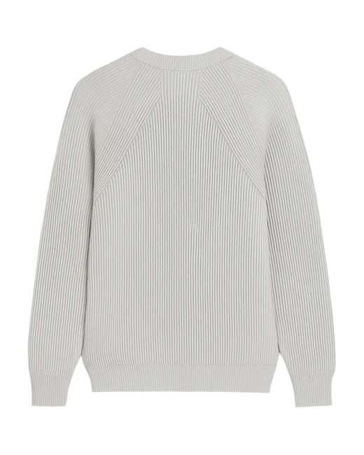 Grayed White Ribbed Wool Sweater for men