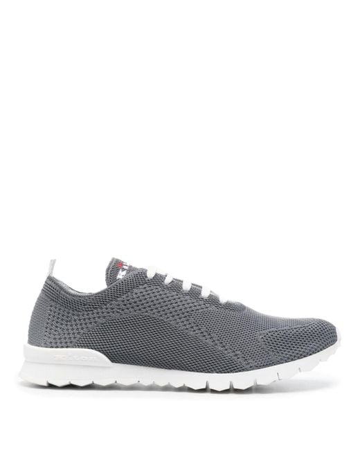 Kiton Gray Logo-embroidered Knitted Sneakers for men