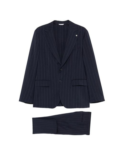 Manuel Ritz Blue Pinstripe Single-Breasted Suit for men