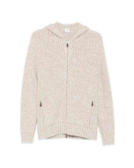 Eleventy White Zip-Up Chunky-Knit Hoodie for men