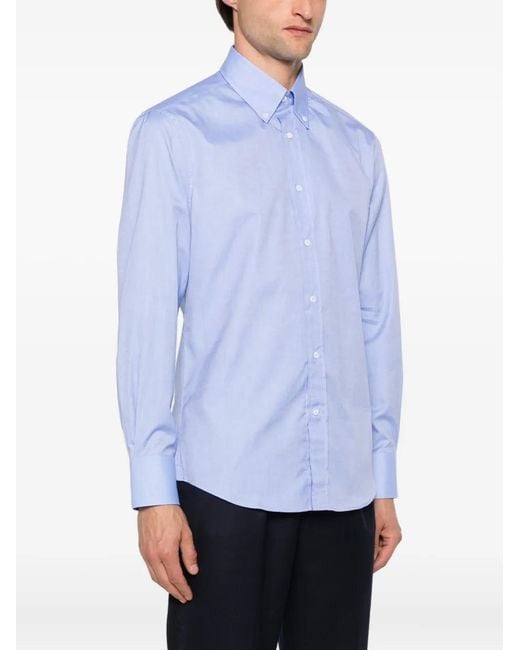 Brunello Cucinelli Blue Button-Down Cotton Shirt for men