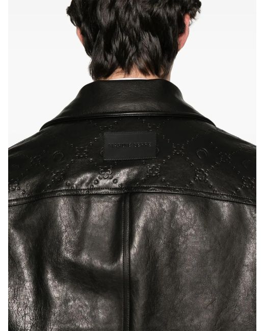 MARINE SERRE Black Moongram-Embossed Leather Jacket for men