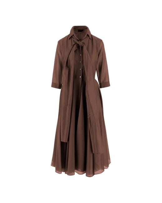 F.it Brown Tie-Fastening Long-Sleeved Midi Dress