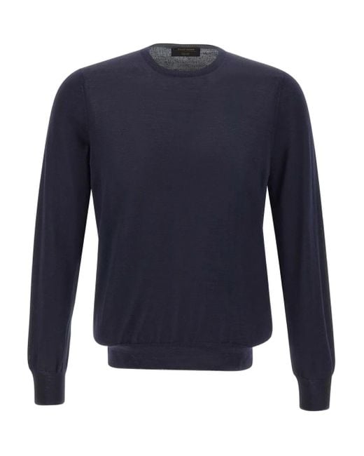 Gran Sasso Blue Crew-Neck Ribbed-Edge Sweater for men