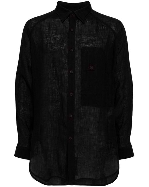 Yohji Yamamoto Leinenhemd mit Kontrasteinsätzen in Black für Herren