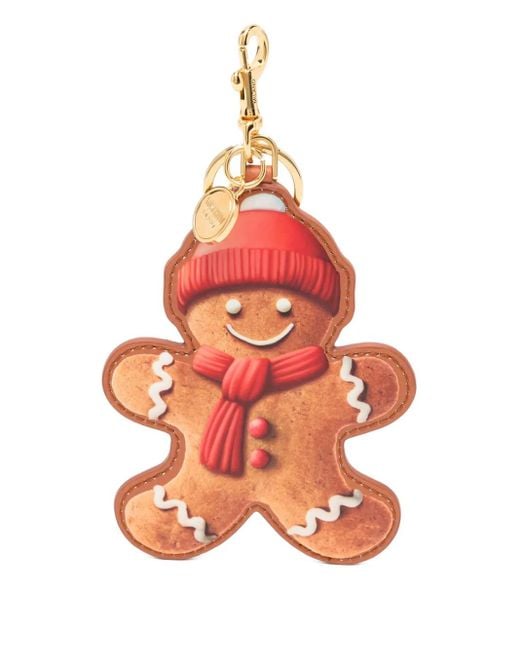 Moschino Red Gingerbread-Print Keyring