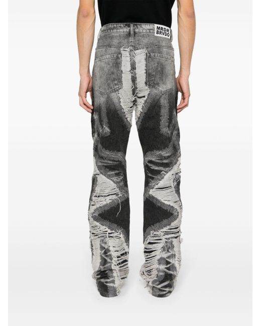 Who Decides War Gray Path Distressed-effect Wide-leg Jeans for men