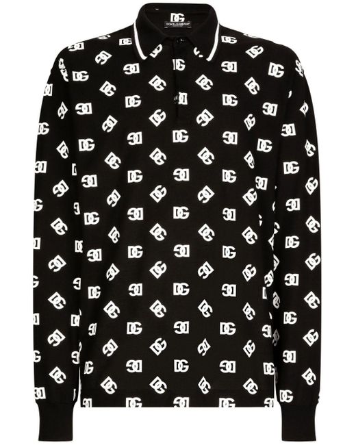 Dolce & Gabbana Black Logo-print Cotton Polo Shirt for men