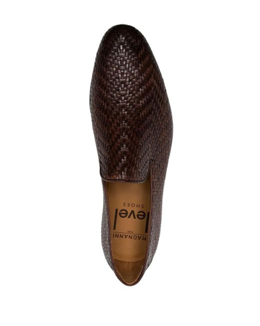 Magnanni Shoes Brown Interwoven Leather Loafers for men