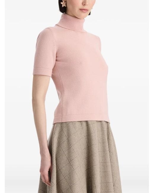 Oscar de la Renta Pink Short-Sleeved Knitted Turtleneck T-Shirt