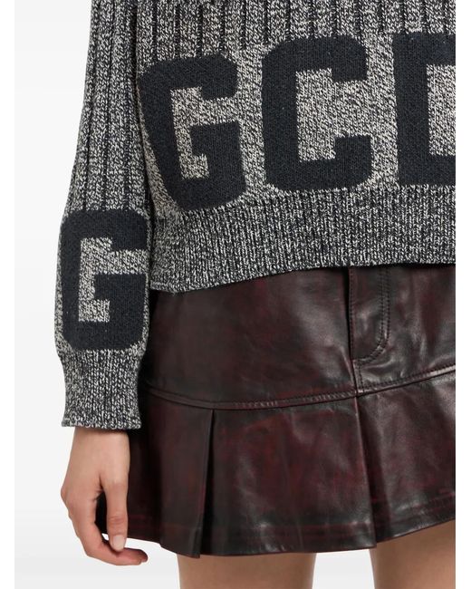 Gcds Gray Ribbed Low Logo Sweater