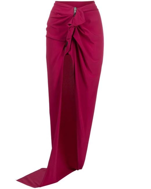 Rick Owens Red Long Skirt With Ruffles