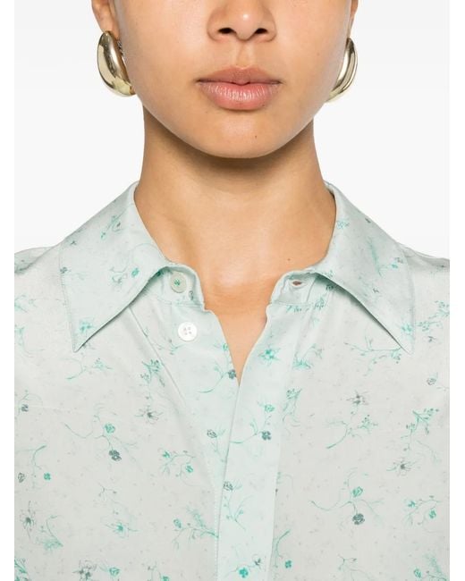 Victoria Beckham Blue Floral-Print Long-Sleeve Shirt