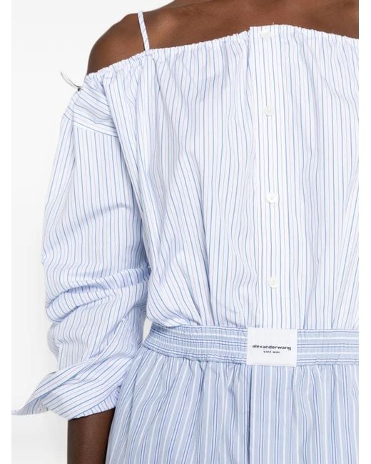 Alexander Wang White Striped Off-Shoulder Mini Dress