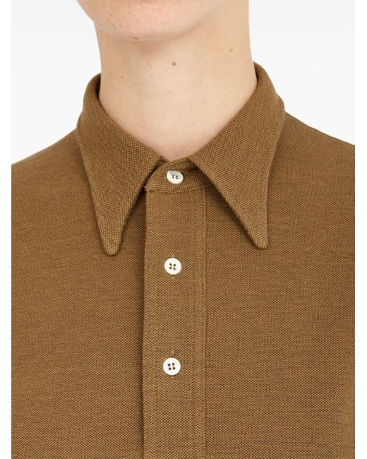 Maison Margiela Brown Straight-point Collar Cotton-blend Polo Shirt
