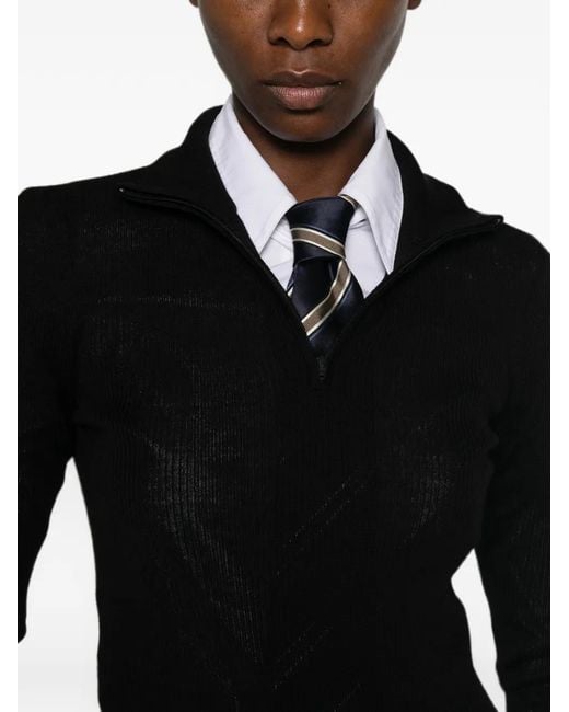 Frankie Shop Black Sade Half-Zip Ribbed-Knit Top