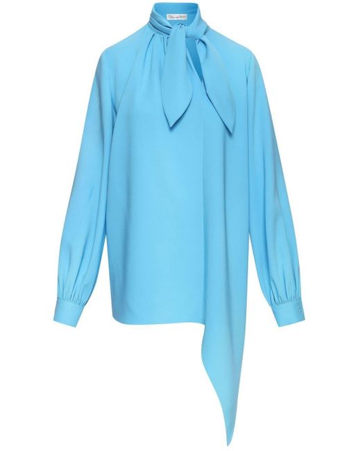 Oscar de la Renta Silk Pussy-bow Puff-sleeve Blouse in Blue | Lyst Canada