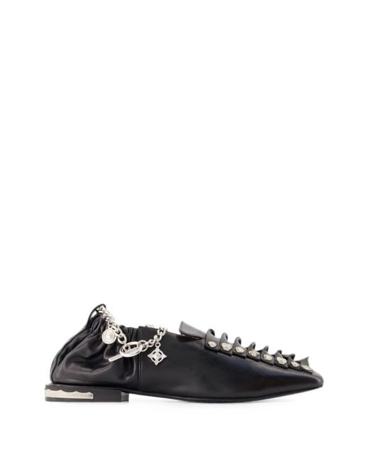 Toga Black Embellished Leather Ballet Flats