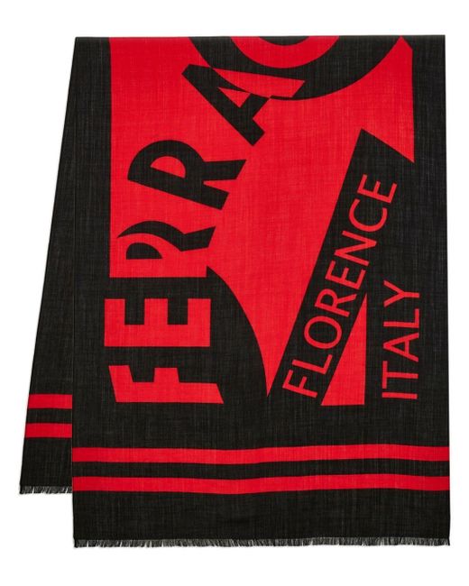 Ferragamo Red Intarsia Knit-logo Wool Scarf for men