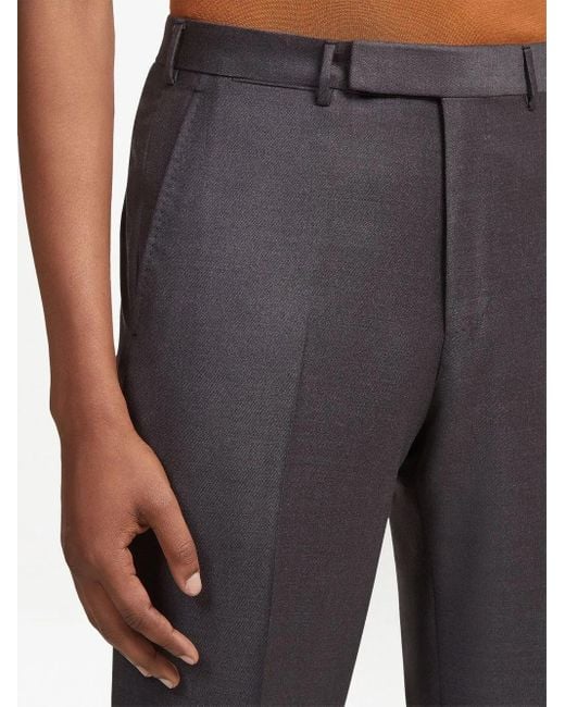 Zegna Gray Trofeo Tailored Wool Trousers for men