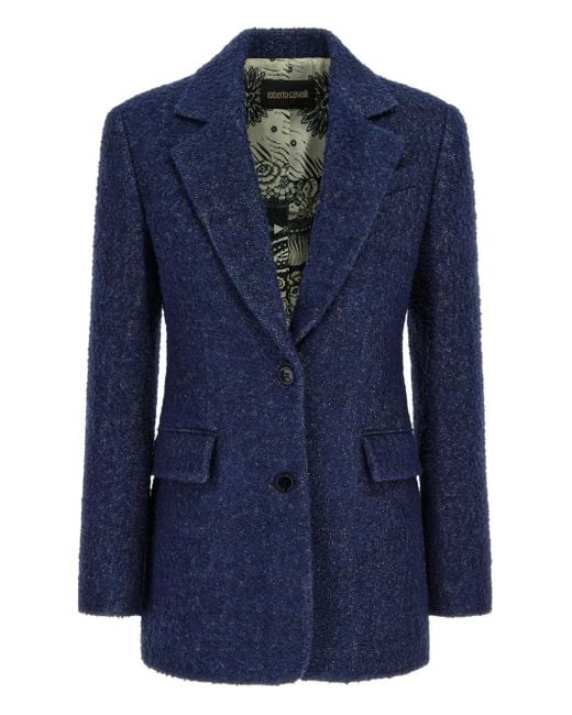 Roberto Cavalli Blue Textured Single-Breasted Blazer