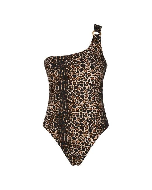 Anjuna Brown Leopard-Print One-Shoulder Swimsuit