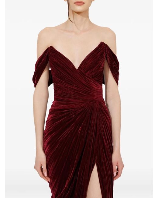 IRIS SERBAN Purple Charlotte Off-Shoulder Slit Maxi Dress