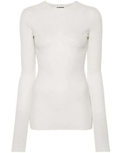 Jil Sander White Long-sleeve silk T-shirt