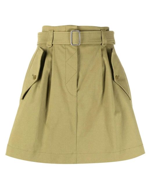 Alberta Ferretti Green Belted-Waist Cargo-Pocket Skirt