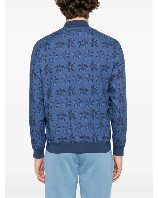 Kiton Blue Floral-Print Bomber Jacket for men