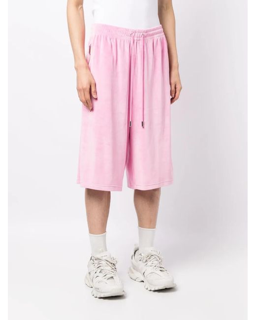 TEAM WANG design Pink Brushed-Effect Drawstring Bermuda Shorts