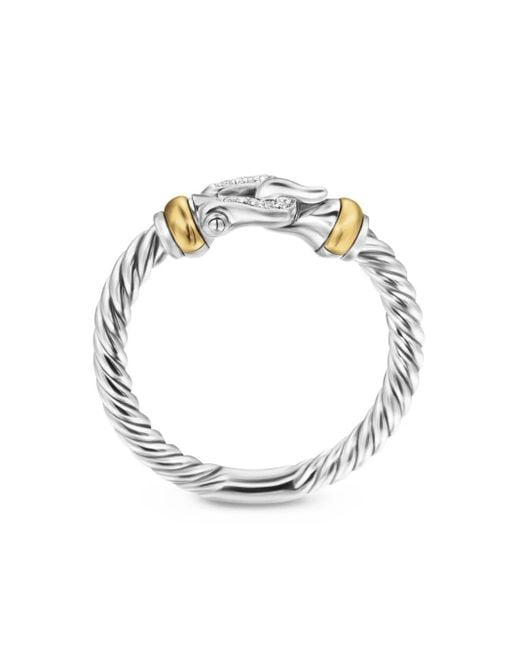 David Yurman White 18Kt And Sterling Petite Buckle Diamond Ring (2Mm)