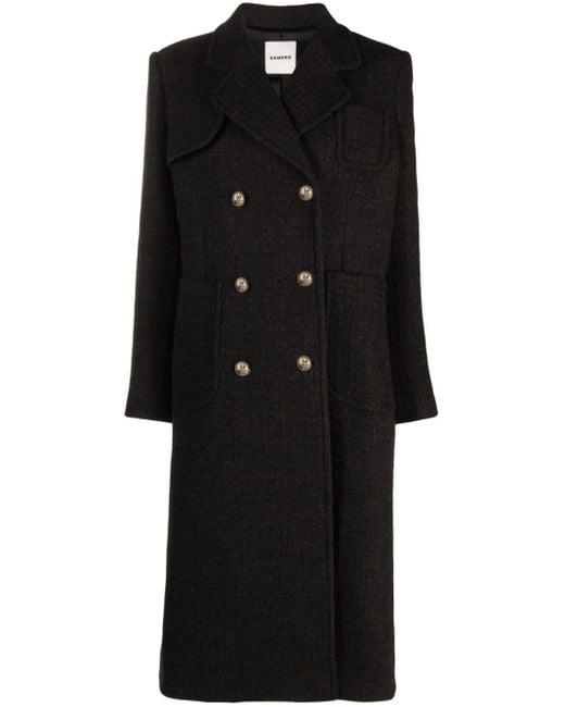 Sandro Black Double-breasted Wool Coat