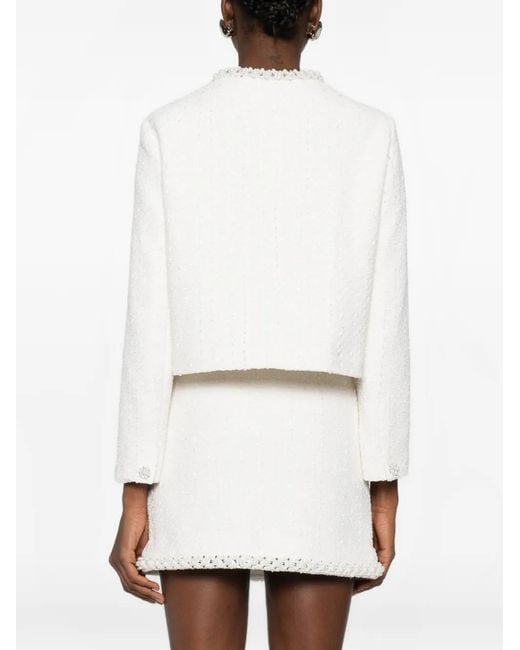Maje White Tweed Jacket With Pearl Trim