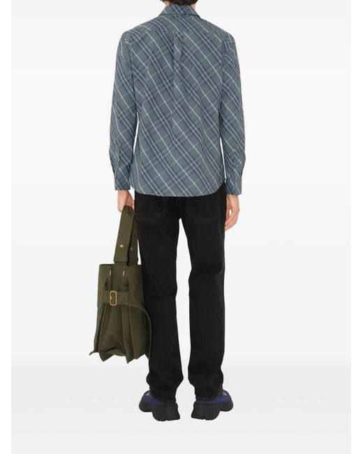 Burberry Blue Cotton Check Shirt for men