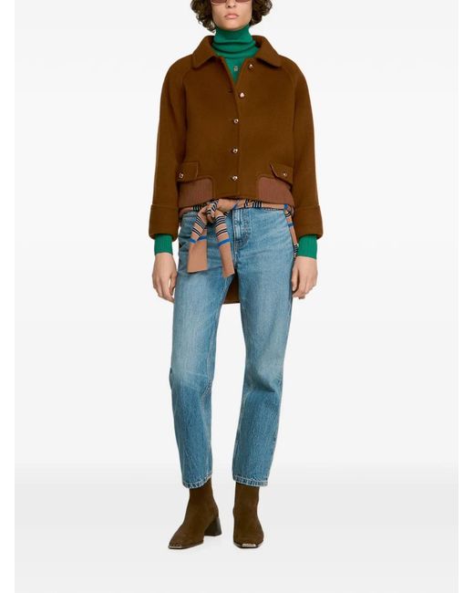 Sandro Brown Button-Up Wool-Blend Jacket