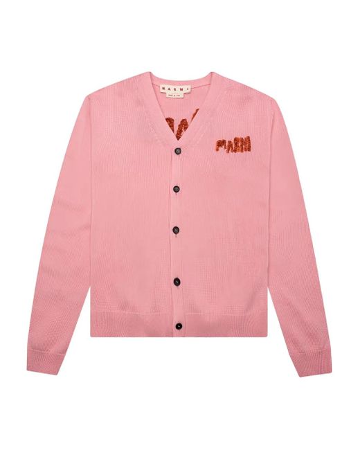 Marni Pink Embroidered Logo Cardigan for men
