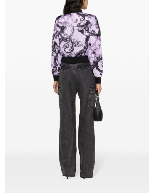 Versace Purple Watercolor Couture Reversible Bomber Jacket