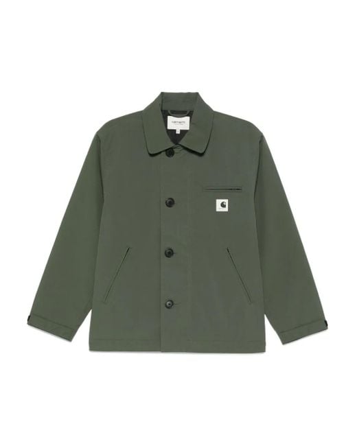 Carhartt Green Button-Fastening Pocket-Detail Military Jacket