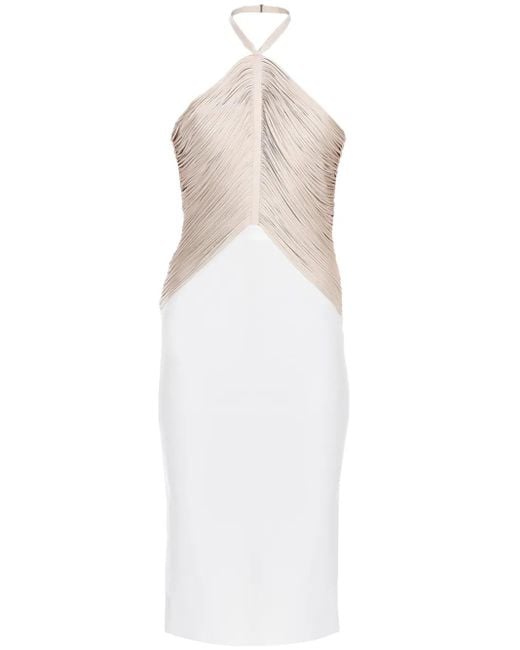 Hervé Léger White Neckholder-Midikleid Mit Fransen