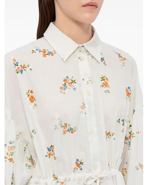 MSGM White Floral-Print Drawstring Mini Dress
