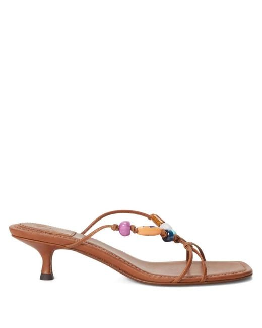 Polo Ralph Lauren Brown Bead-Detailed Leather Sandals