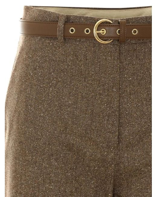 Max Mara Natural Bouclé-Motif Belted Trousers