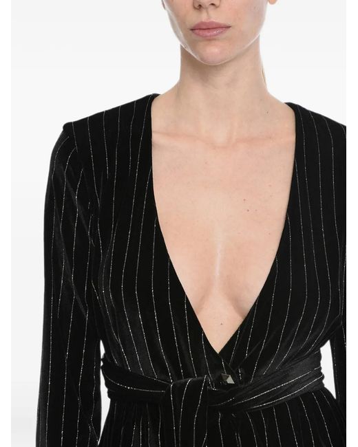 Philipp Plein Black Striped Belted Blouse