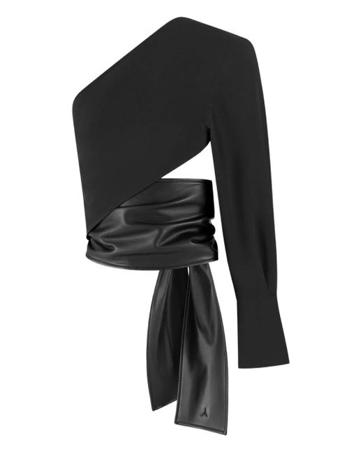 Manière De Voir Black Coralie One-Sleeve Leather Wrap Top