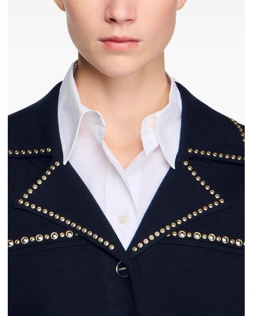Sandro Blue Studded Blazer Collar Cardigan