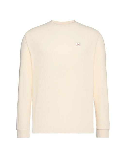 Calvin Klein White T-Shirt En Maille Gaufrée À Patch Logo for men
