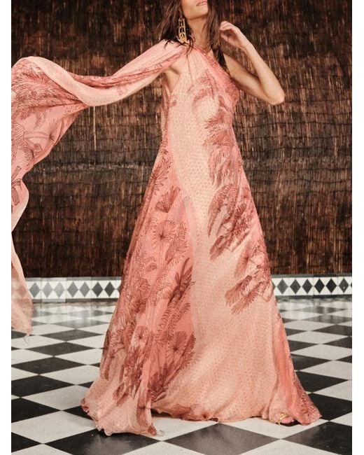 Johanna Ortiz Pink Elegant Freedom One-shoulder Print Maxi Dress