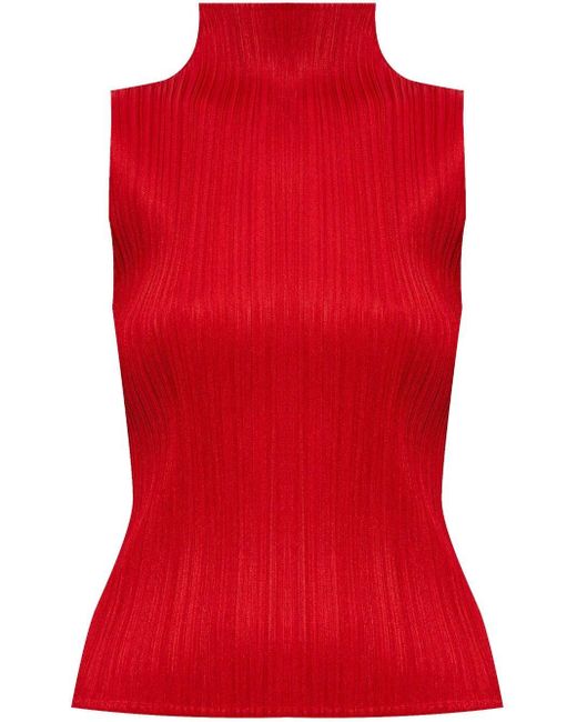Top smanicato di Pleats Please Issey Miyake in Red